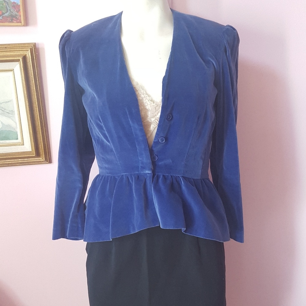RARE Vintage 80’s Janet Russo Nantucket NY Handmade Blue Velvet Blazer US Size 4